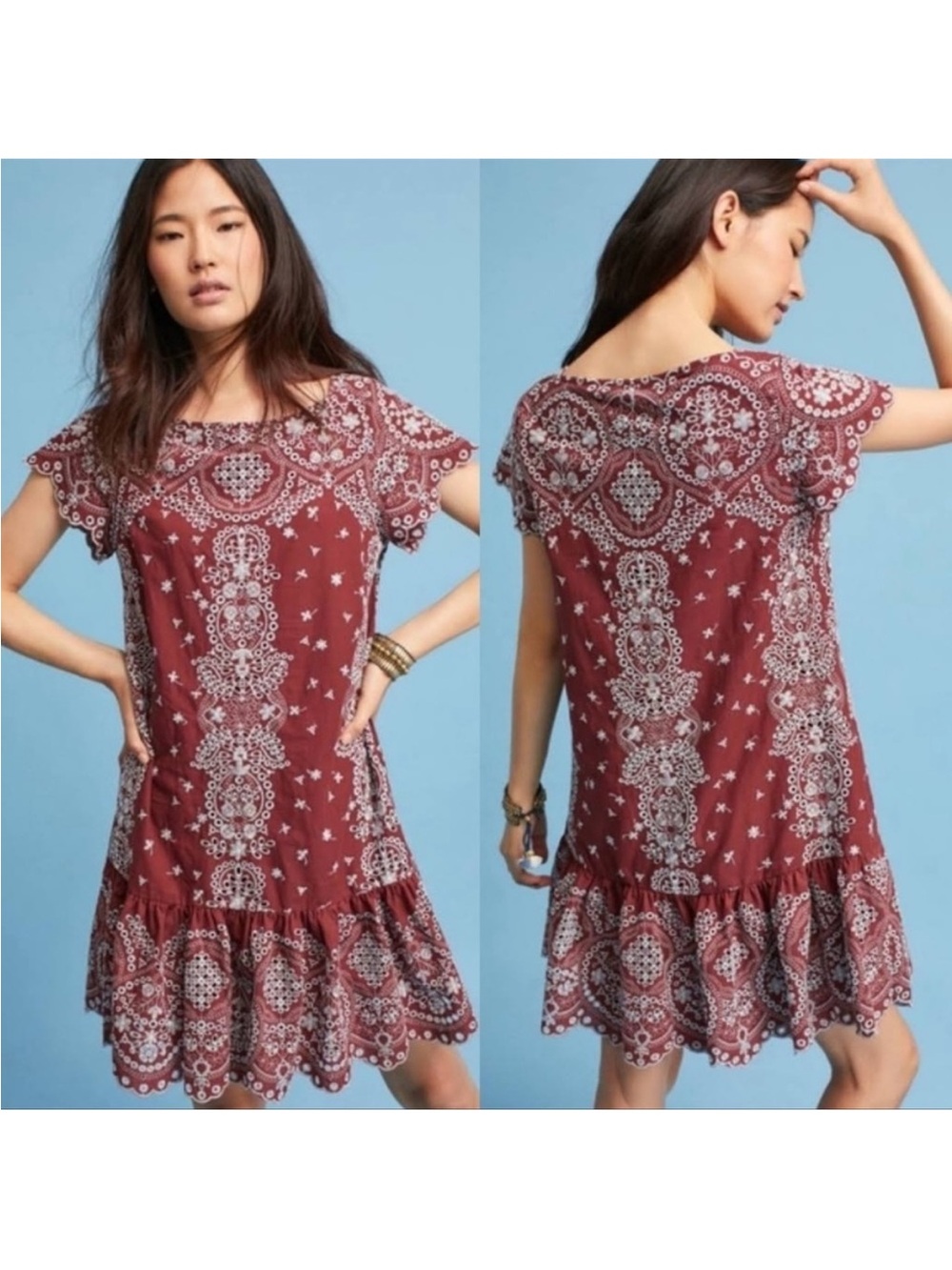 ANTHROPOLOGIE FEATHER BONE Ynez Eyelet Embroidered Dress XL